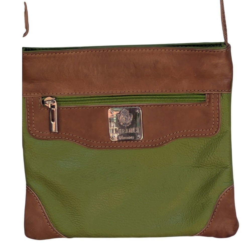 I Medici Firenze Green Brown Italian Leather Crossbody Messenger Bag Small - Picture 2 of 5